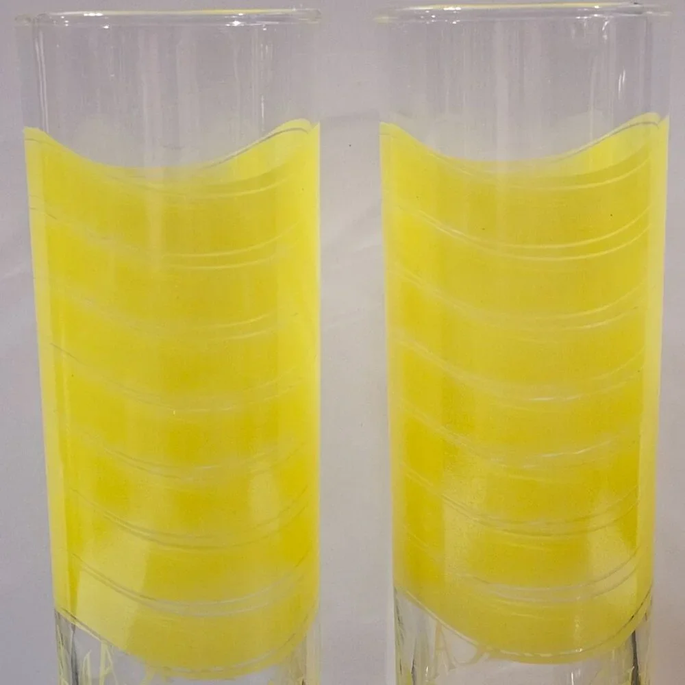 Vintage Set of 2 Bacardi Limón Rum Tall Yellow Clear Glasses Distillary Barware